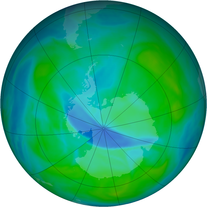 Antarctic ozone map for 28 December 2007